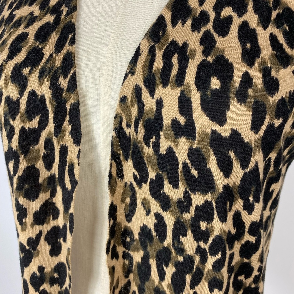 Halogen Linen Blend Open Leopard Print Cardigan Xs - image 2
